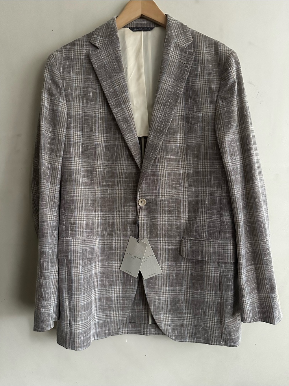 Jack Victor Austin SPJ style summer weight gray/blue partially lined blazer